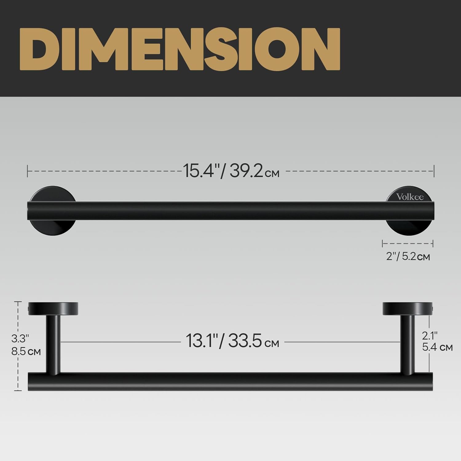 Volkee Matte Black Tower Bar - Stainless Steel Bathroom Towel Holder