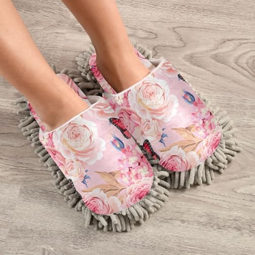 Sinestour Roses Hydrangea Mop Slippers for Floor Cleaning 1