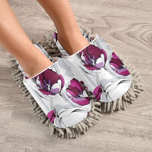 Sinestour Tulips Mop Slippers for Floor Cleaning
