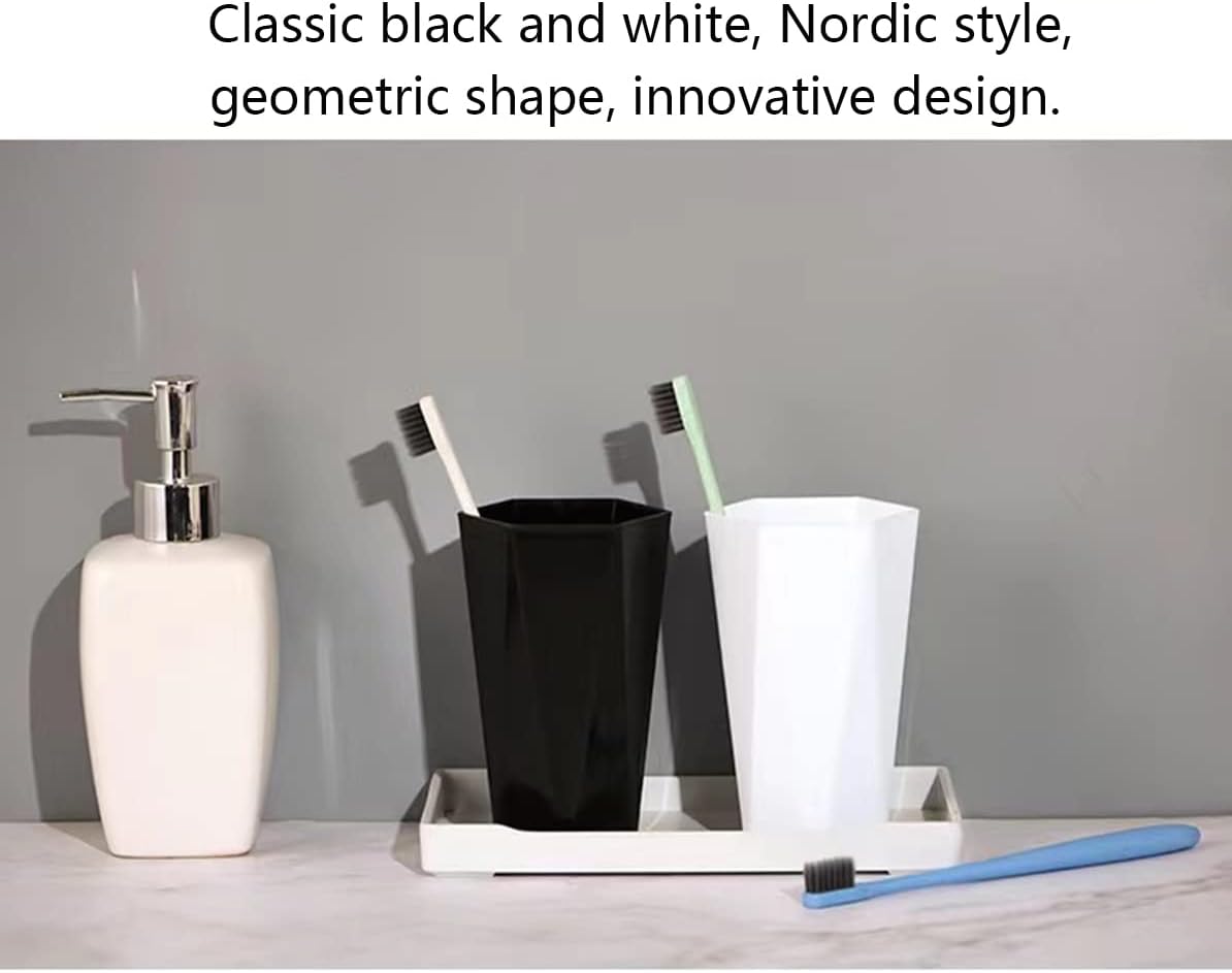 RabyLeo Large Geometric Diamond Toothbrush Cup 400ml White Black 1