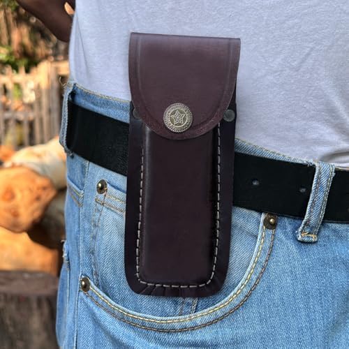LEATHUX Leather Knife Sheath for Buck 110 112 Brown