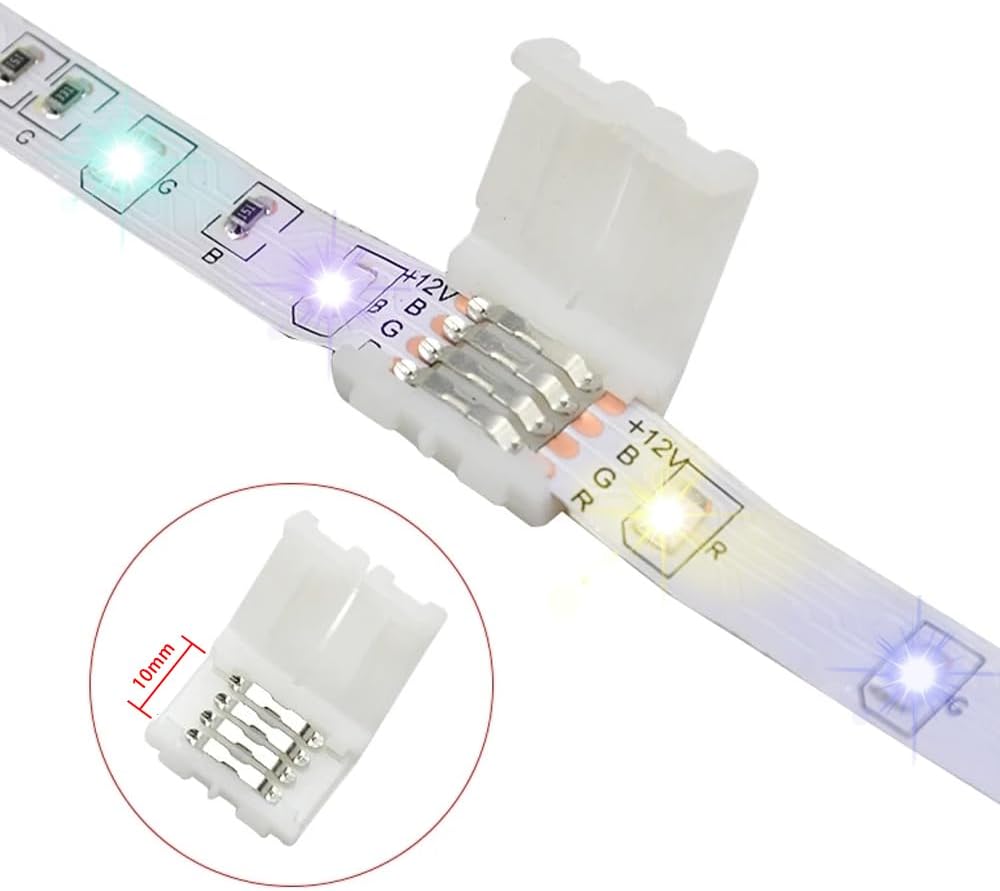 10Packs 4-Pin RGB LED Strip Connectors 10mm Solderless Adapter