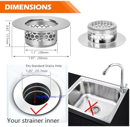 NADTLSS 3 Pack Bathroom Sink Strainer 125 Drain Hair Catcher Stainless Steel