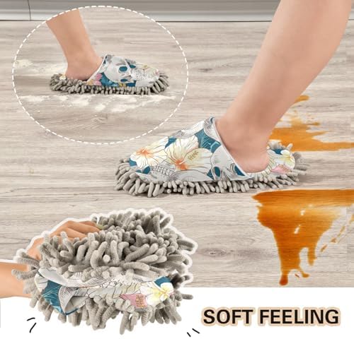 Sinestour Skull Flowers Mop Slippers for Floor Cleaning