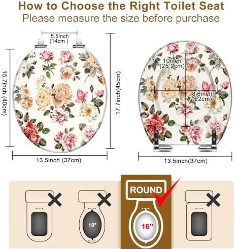 TRANQDEHOM Round Toilet Seat with Realistic Rose Flowers