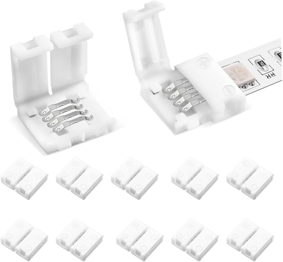10Packs 4-Pin RGB LED Strip Connectors 10mm Solderless Adapter