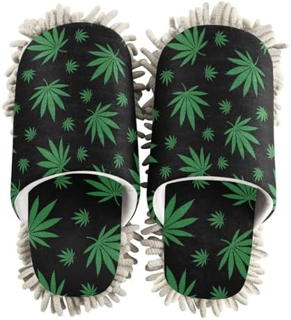 Sinestour Black Green Leaves Mop Slippers Cleaning Tool