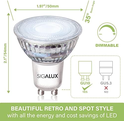 Sigalux GU10 LED Bulbs Dimmable 5000K Daylight White 45W 450LM Pack of 8