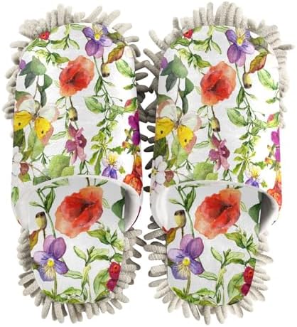 Sinestour Flowers Butterfly Mop Slippers for Floor Cleaning
