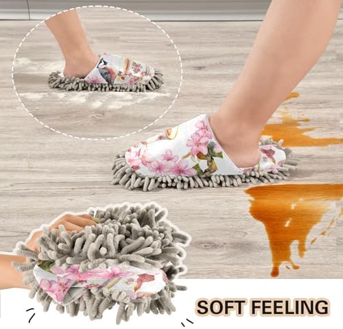 Sinestour Bird Flowers Pink Mop Slippers for Floor Cleaning