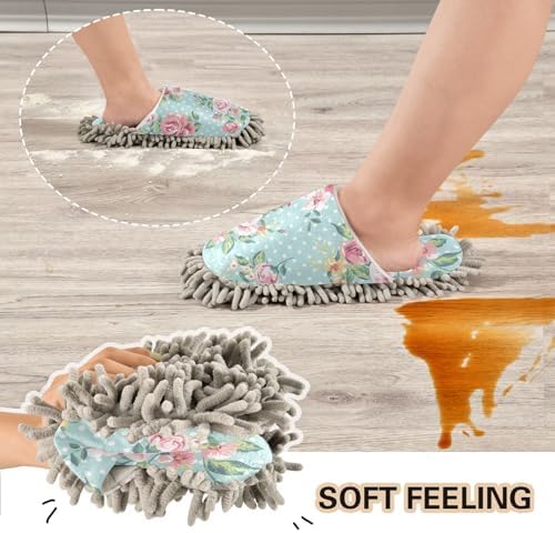 Sinestour Teal Rose Mop Slippers for Floor Cleaning