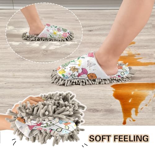 Kigai Microfiber Slippers with Cute Flowers for Floor Cleaning 1