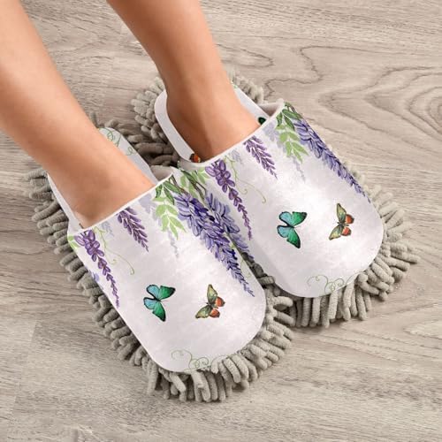 Sinestour Summer Flowers Mop Slippers for Cleaning