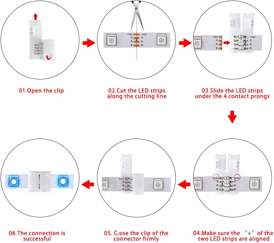 10Packs 4-Pin RGB LED Strip Connectors 10mm Solderless Adapter