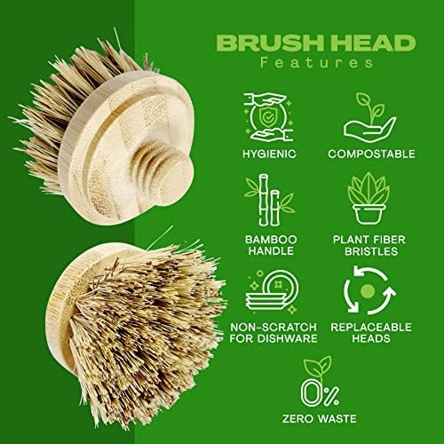 JuneLily Sisal Coconut Dish Brush Heads 2-Pack