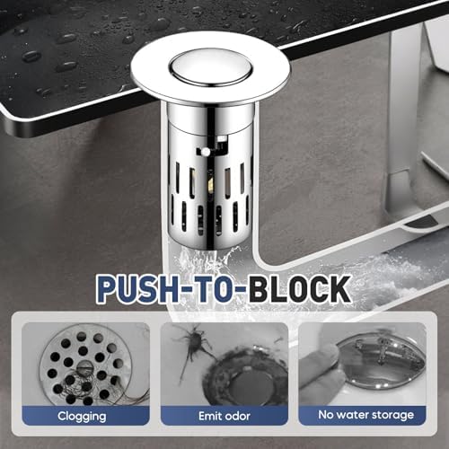 PETUPS Bathroom Sink Drain Strainer with Pop Up Mechanism