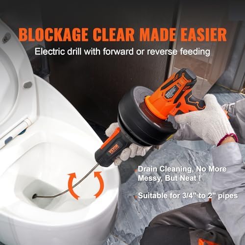 VEVOR 12V Electric Drain Auger with 25FT Cable
