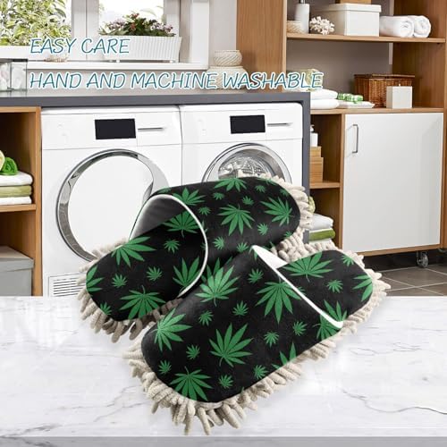 Sinestour Black Green Leaves Mop Slippers Cleaning Tool