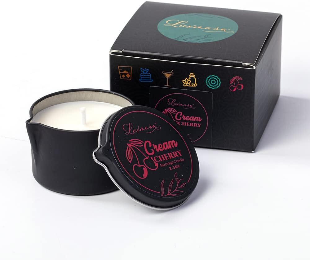 LUXMASA Natural Soy Wax Massage Oil Candle with Cream Cherry Scent
