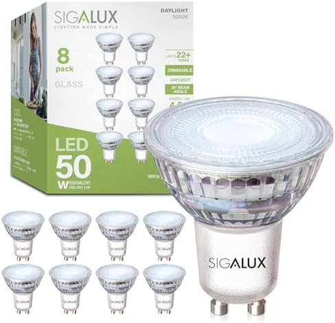 Sigalux GU10 LED Bulbs Dimmable 5000K Daylight White 45W 450LM Pack of 8