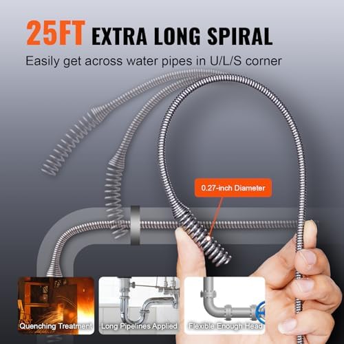 VEVOR 12V Electric Drain Auger with 25FT Cable