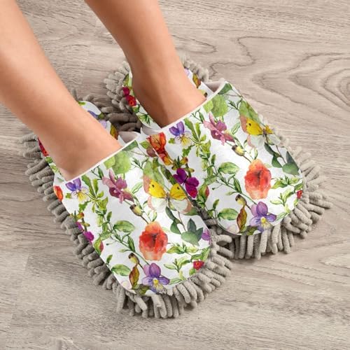 Sinestour Flowers Butterfly Mop Slippers for Floor Cleaning