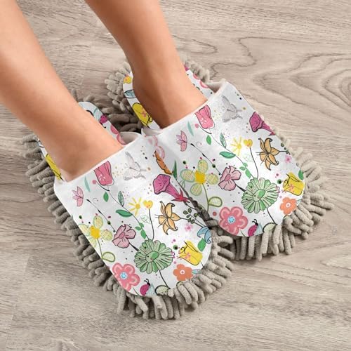 Kigai Microfiber Slippers with Cute Flowers for Floor Cleaning 1