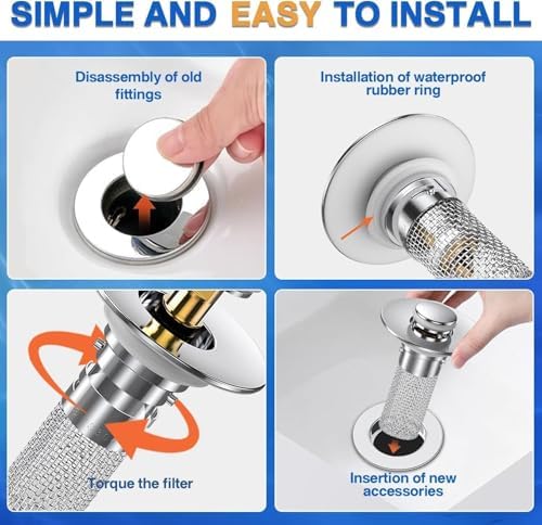 Universal Stainless Steel Bathroom Sink Stopper with Hair Catcher 1