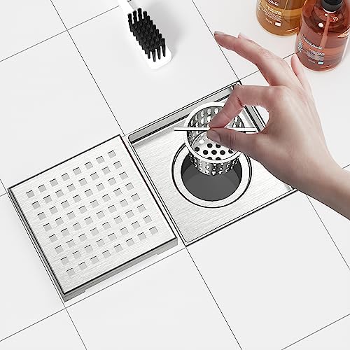 Neodrain 4-Inch Square Shower Drain with Hair Strainer