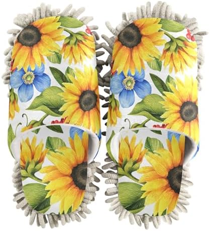Sinestour Yellow Sunflowers Mop Slippers for Floor Cleaning 1