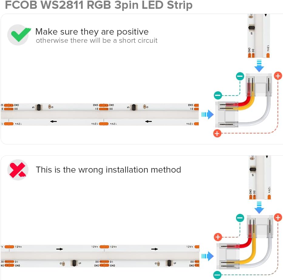 BTF-LIGHTING 3Pin COB LED Strip Connector Kit 8 Pairs 12mm Wide
