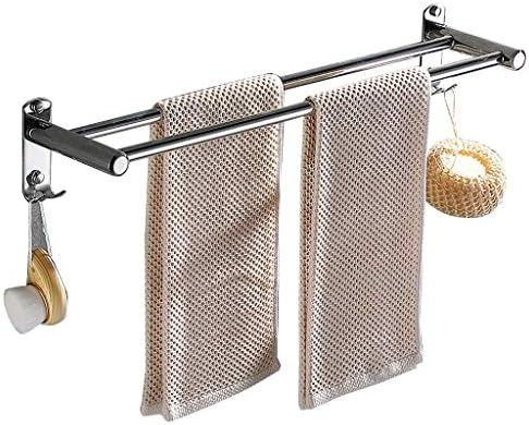 BOCbco Double Towel Bar Holder with Hooks Silver