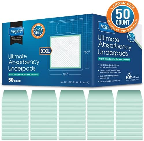 Inspire Extra Large Absorbent Bed Pads for Incontinence 36x36 50-Pack