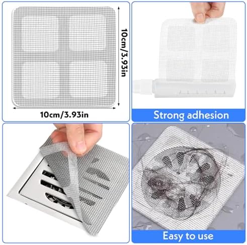 50 Pcs 4x4 Inch Disposable Hair Catcher Mesh Stickers for Bathroom Drains