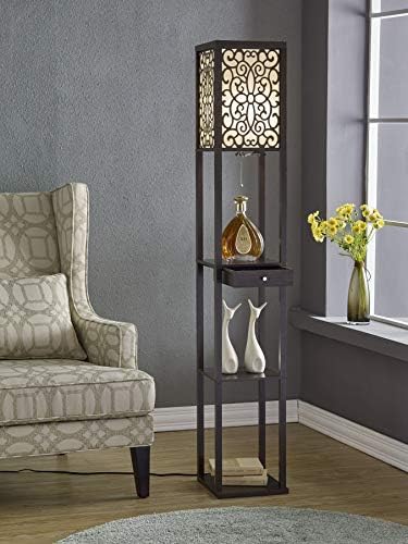 Artiva USA A808101EX Floor Lamp with Drawer and Floral Shade