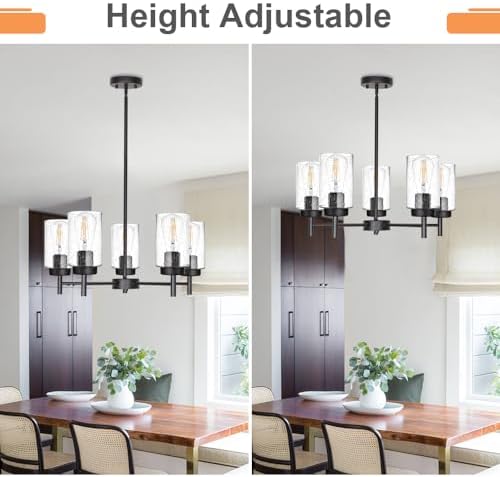 TODOLUZ 5-Lights Black Chandelier with Seeded Glass Shade