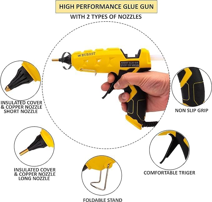 RUBAST Heavy Duty Hot Glue Gun with 60100W Dual Power and 2 Nozzles