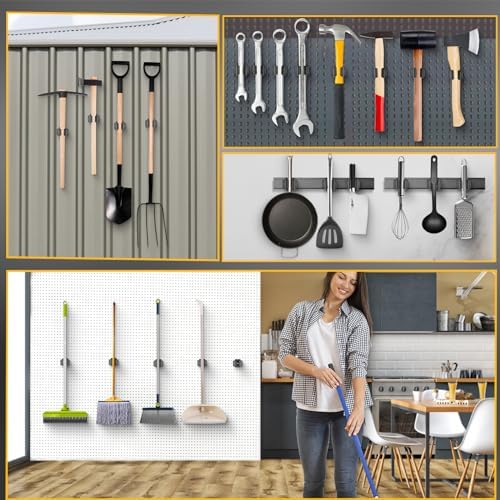 MagitcSee Magnetic Broom and Mop Holder 2 Pcs Black Wall Mount