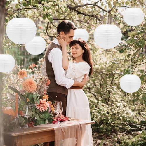 12Pcs White Paper Lanterns with Tape and String for Parties
