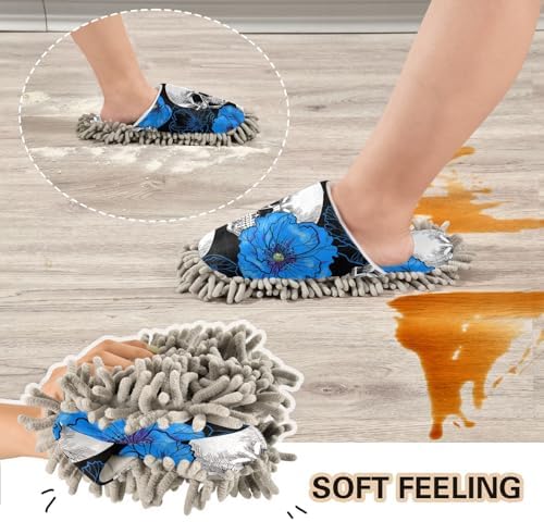 Sinestour Flowers Skull Mop Slippers for Floor Cleaning