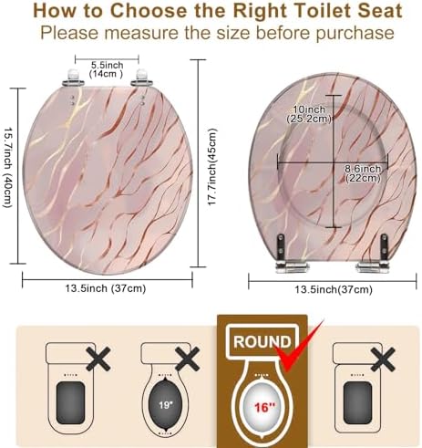 Round Toilet Seat with Rose Gold Rose Marble Decorative Pattern