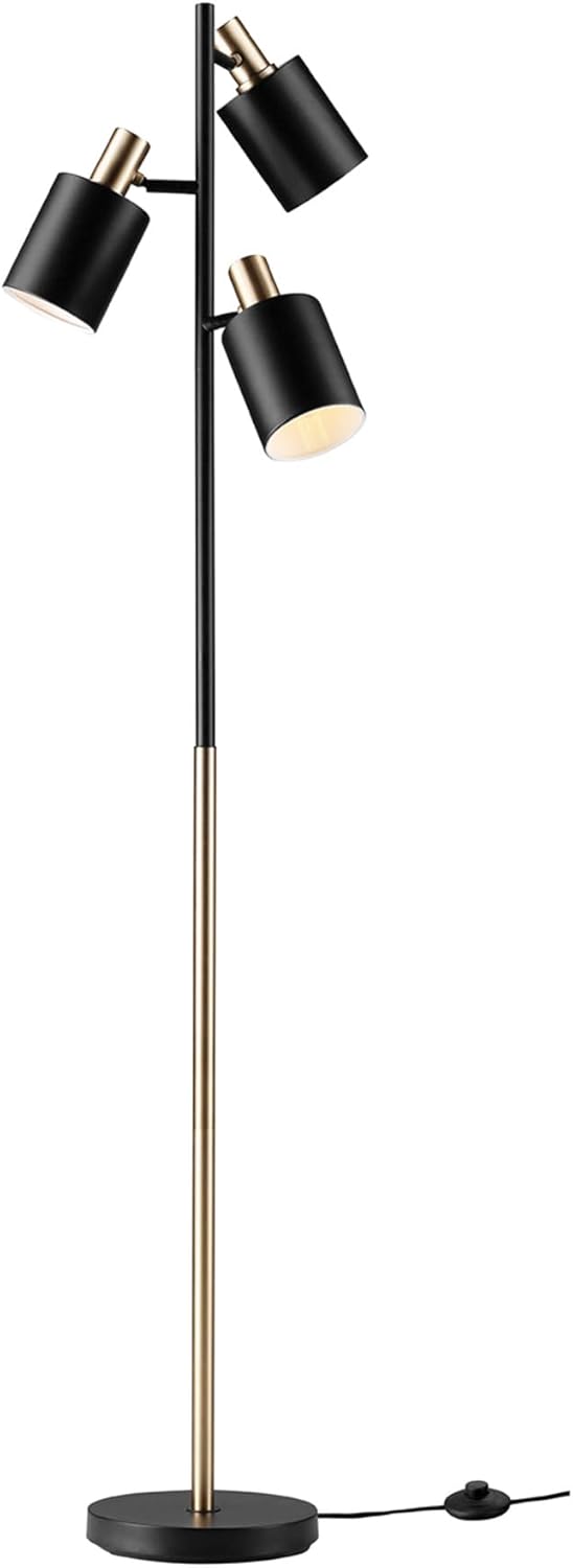 Globe Electric 67354 67 3-Light Track Tree Lamp Matte Black Brass