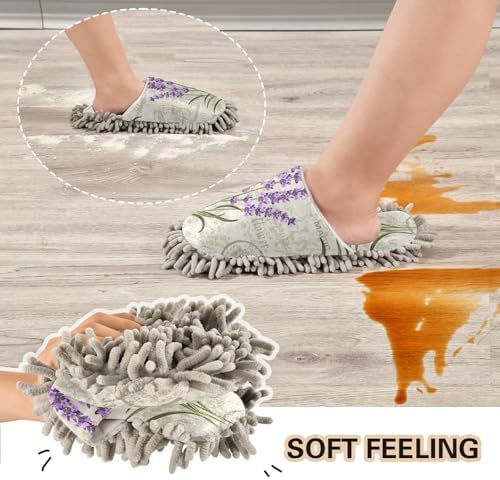 Sinestour Mop Slippers with Lavender Purple Design for Floor Cleaning