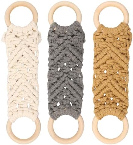 3Pcs Crochet Dish Towel Holder with Wooden Loops