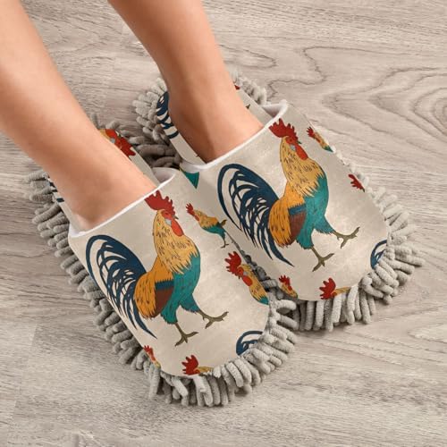 Sinestour Roosters Mop Slippers for Floor Cleaning