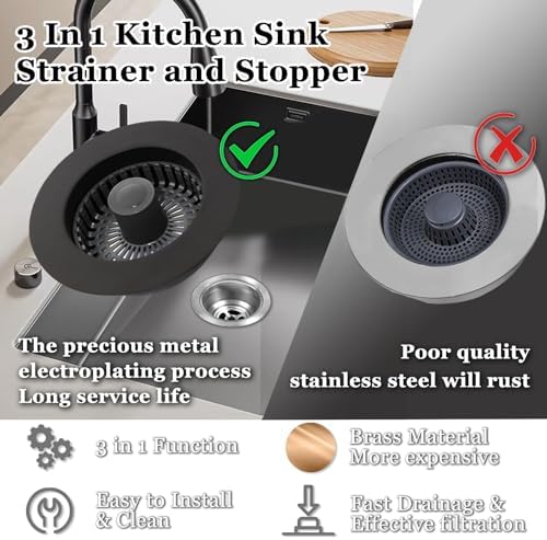 BAOLSLS 3 in 1 Kitchen Sink Stopper with Basket Strainer