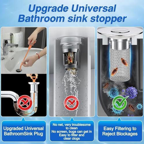 Universal Stainless Steel Bathroom Sink Stopper with Hair Catcher 1