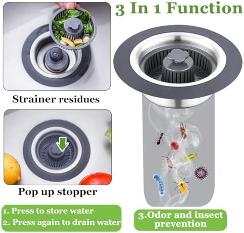 WSYLEN 3 in 1 Kitchen Sink Drain Strainer and Stopper Combo