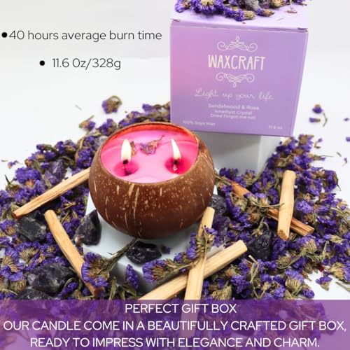 Sandalwood Rose Crystal Candle in Coconut Shell