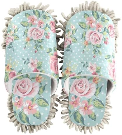 Sinestour Teal Rose Mop Slippers for Floor Cleaning